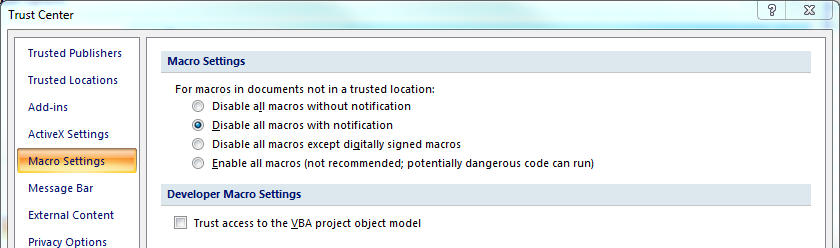 Macro Security Settings In Excel 2007 And 2010 SoftArtisans