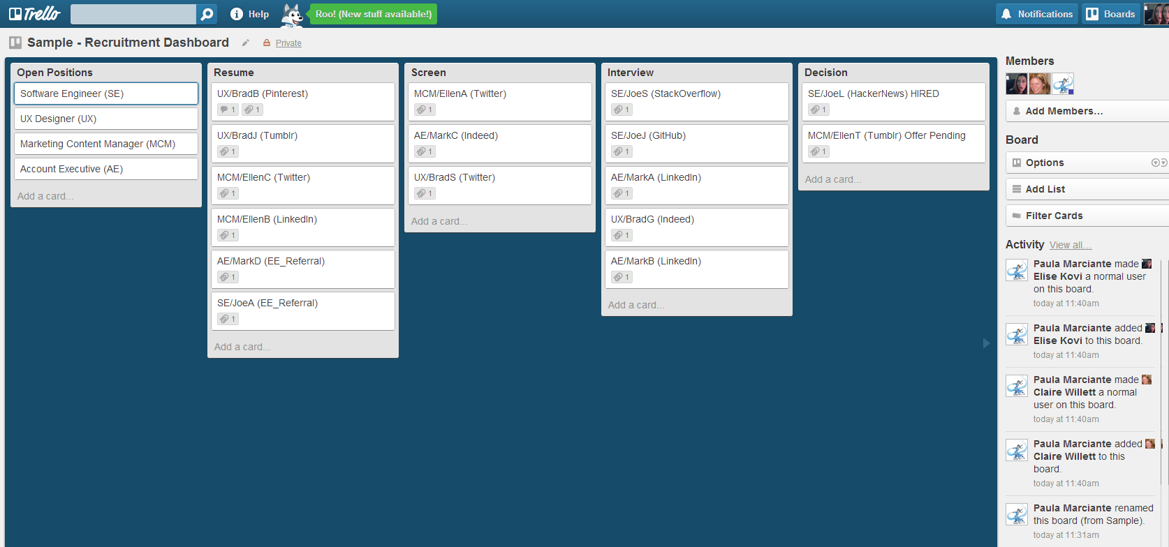 Sample - Recruitment Dashboard - Trello