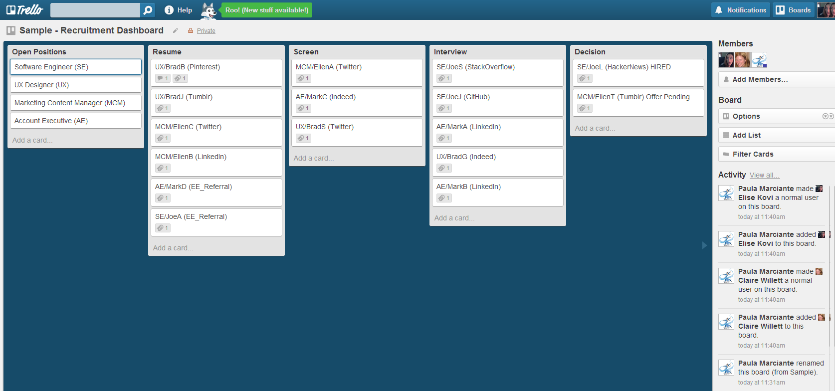 search trello templates for young women